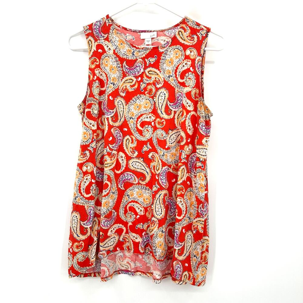 J. Jill Size Small Sleeveless Tank Top Shirt Blouse Paisley Print Orange Yellow